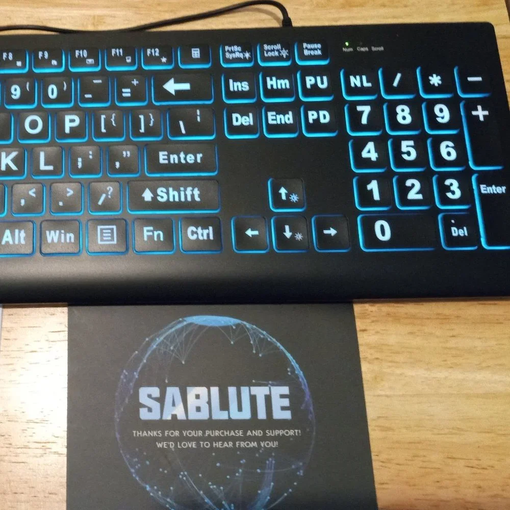 SABLUTE BACKLIT WIRELESS KEY BOARD - LARGE PRINT - MULTICOLORED
